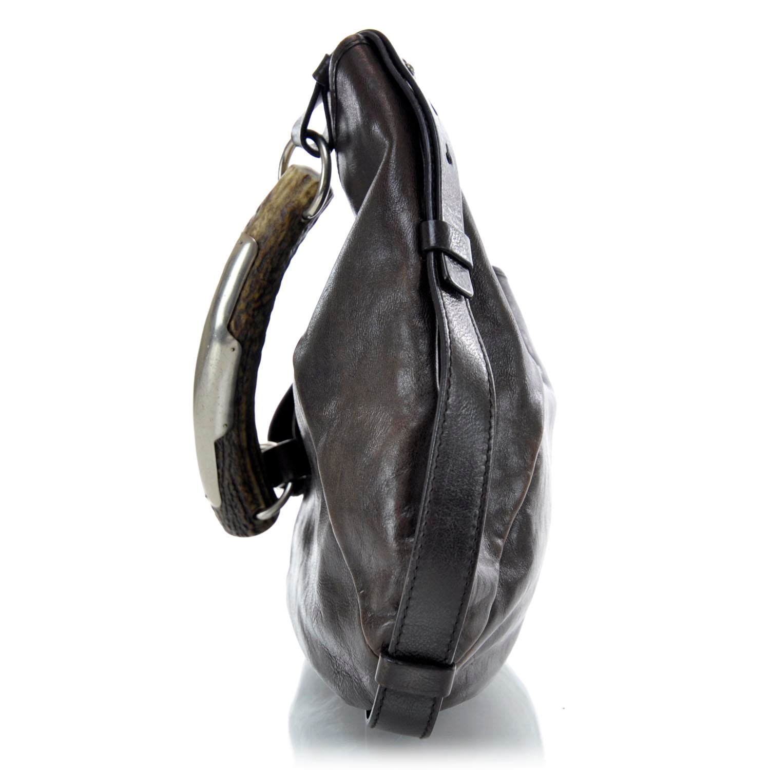 Saint Laurent Leather Mombasa Horn Bag Dark Brown 6 of 9