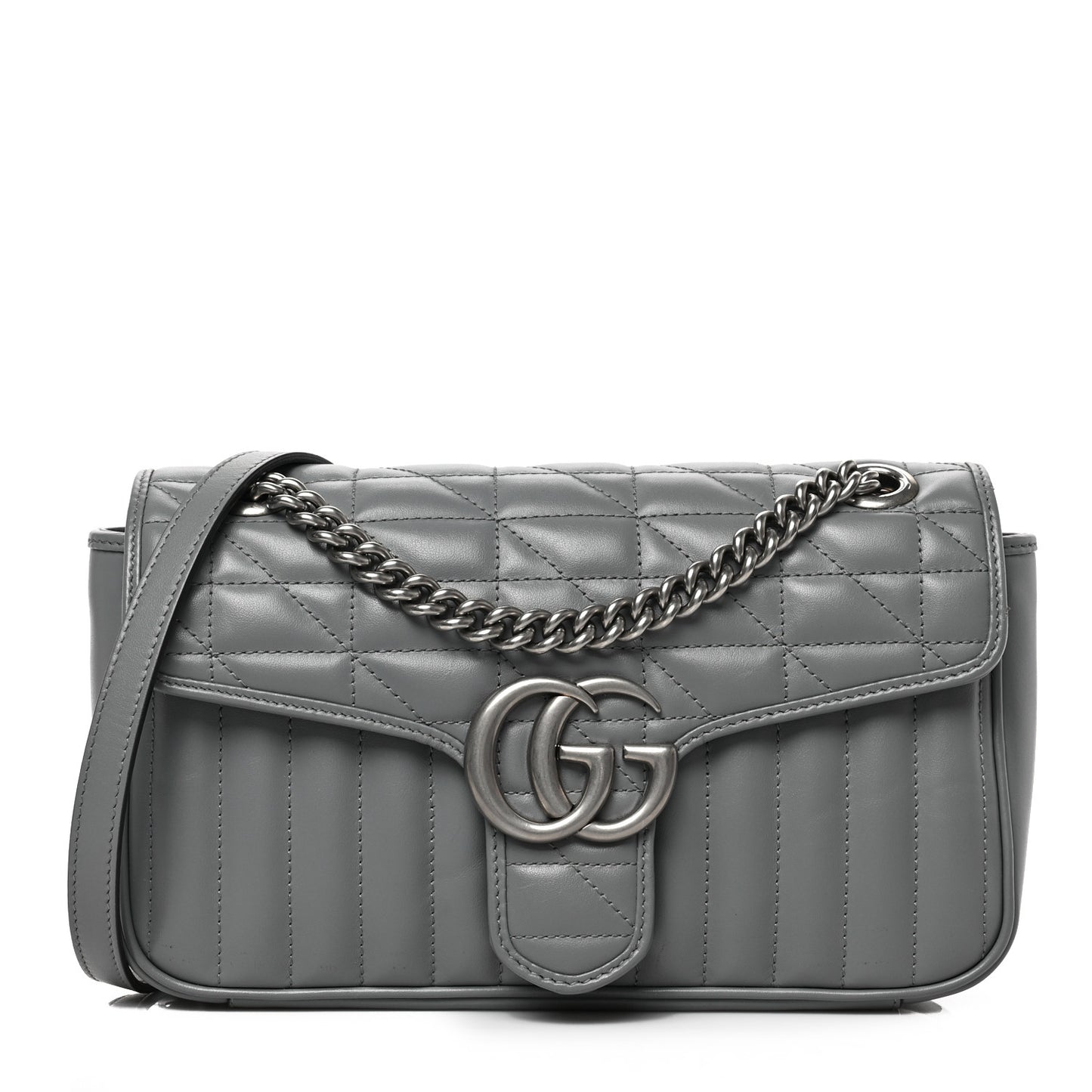 Calfskin Matelasse Aria Small GG Marmont Shoulder Bag Deep Grey