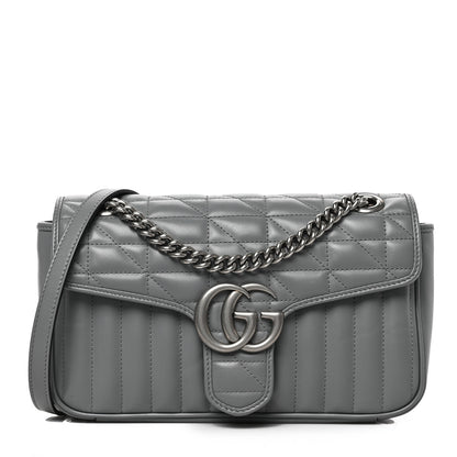 Gucci Calfskin Matelasse Aria Small GG Marmont Shoulder Bag Deep Grey 1 of 8