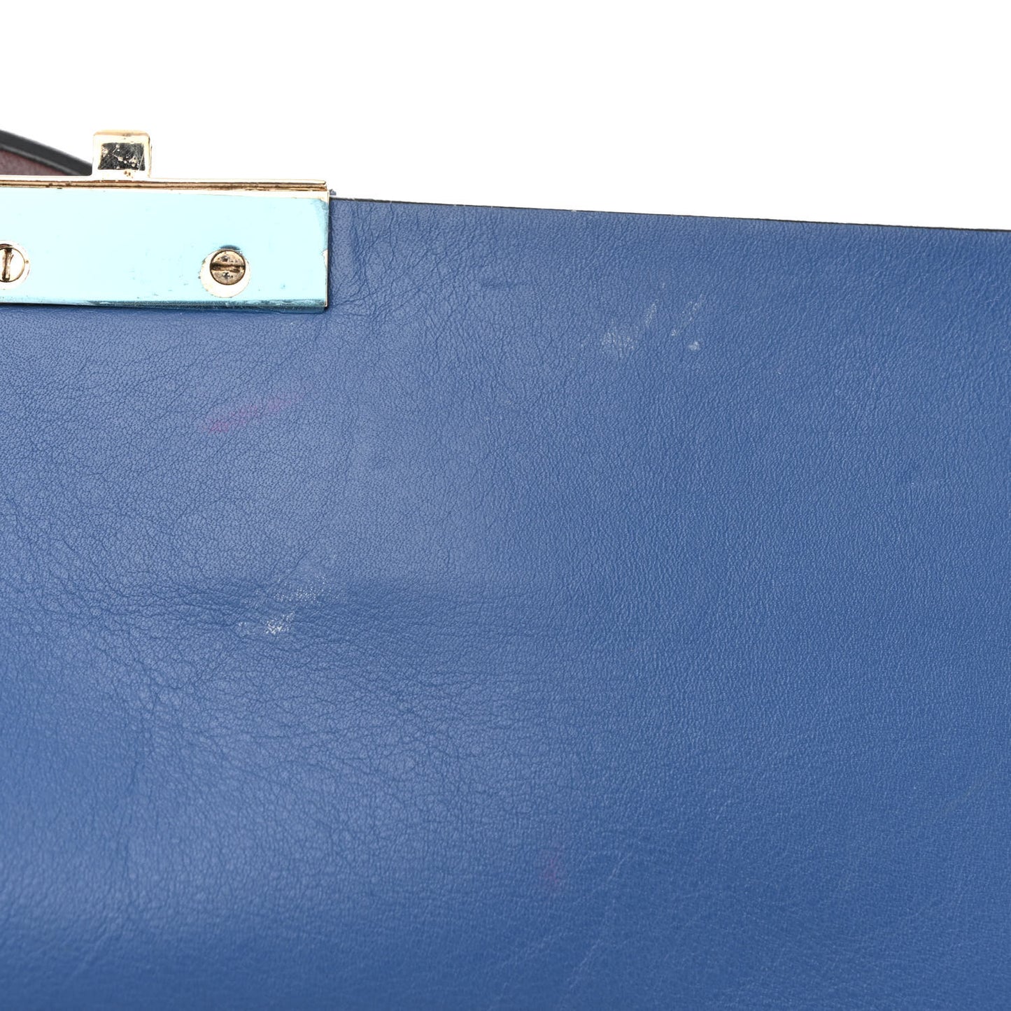 Calfskin Colorblock Single Handle Satchel Cream Blue Burgundy