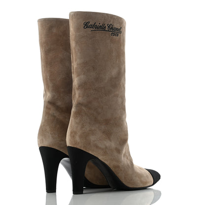Chanel Suede Calfskin Satin Gabrielle Cap Toe Short Boots 38 Beige Black 4 of 12