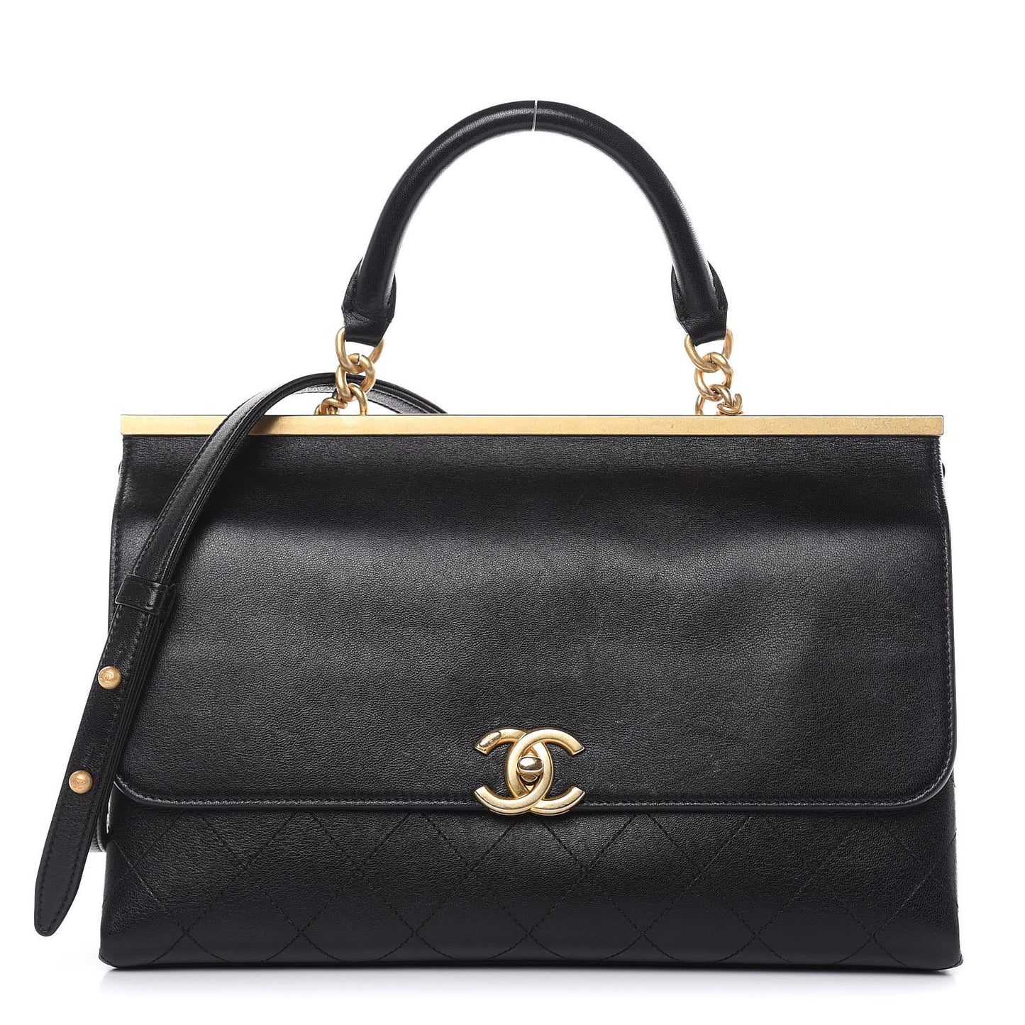 Lambskin Stitched Medium Coco Luxe Handle Flap Black
