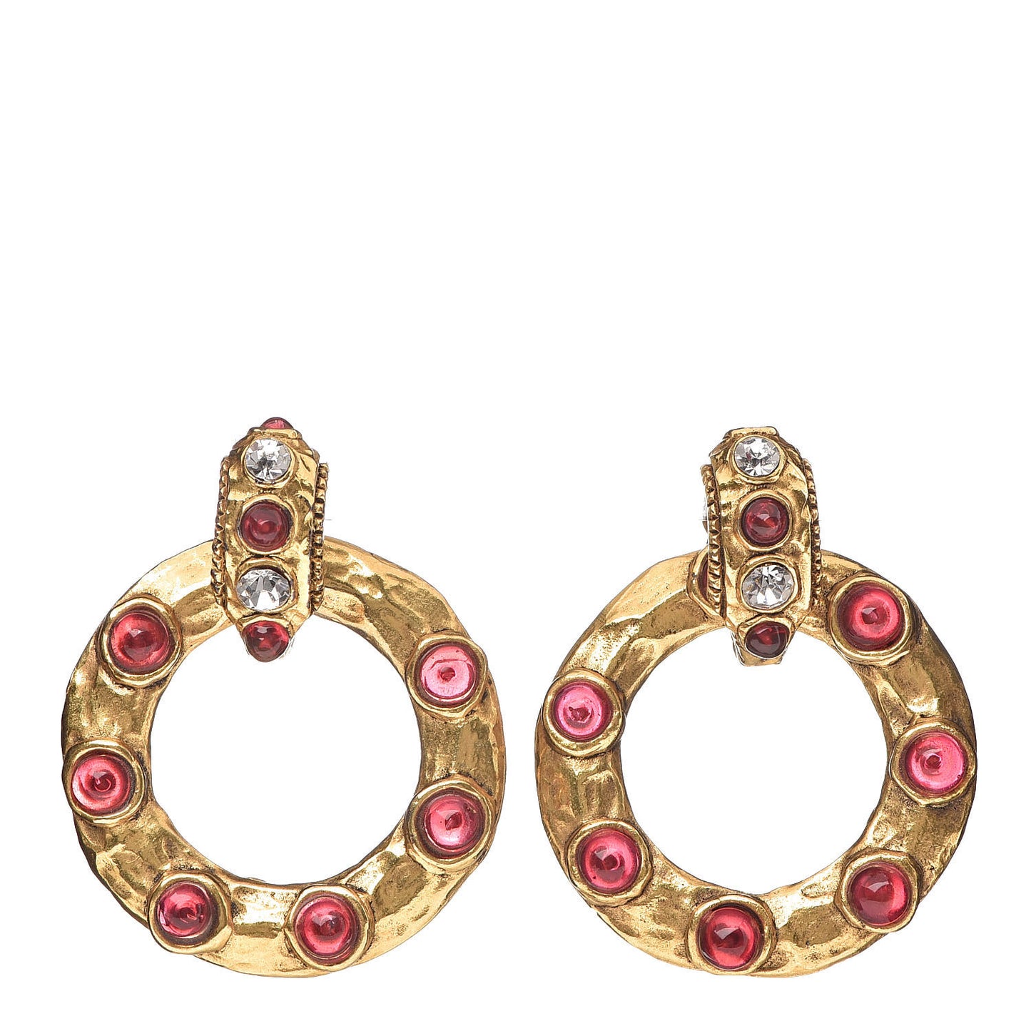 Crystal Hoop Clip On Earrings Gold Red