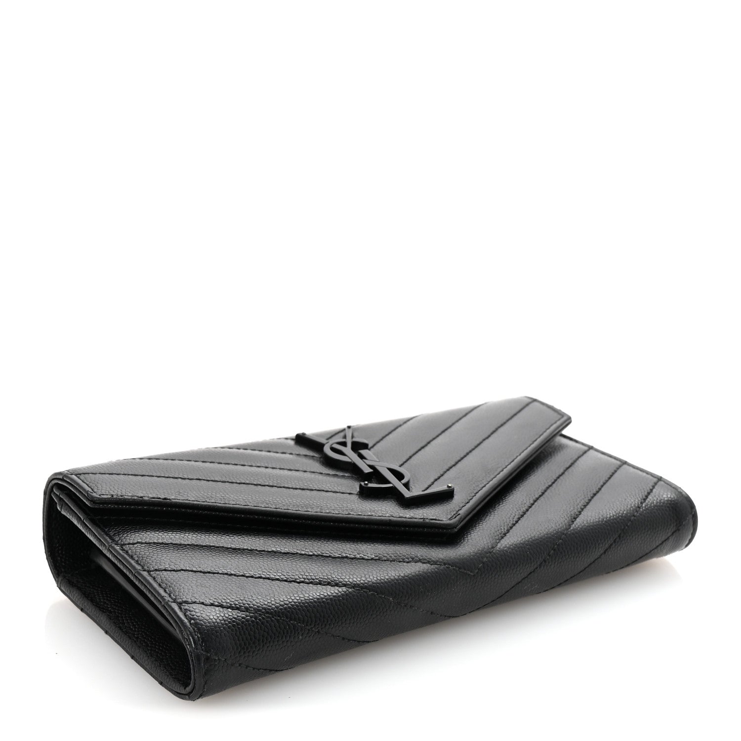 Saint Laurent Grain De Poudre Matelasse Chevron Monogram Flap Wallet Black 4 of 6