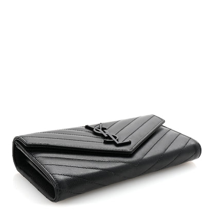 Saint Laurent Grain De Poudre Matelasse Chevron Monogram Flap Wallet Black 4 of 6