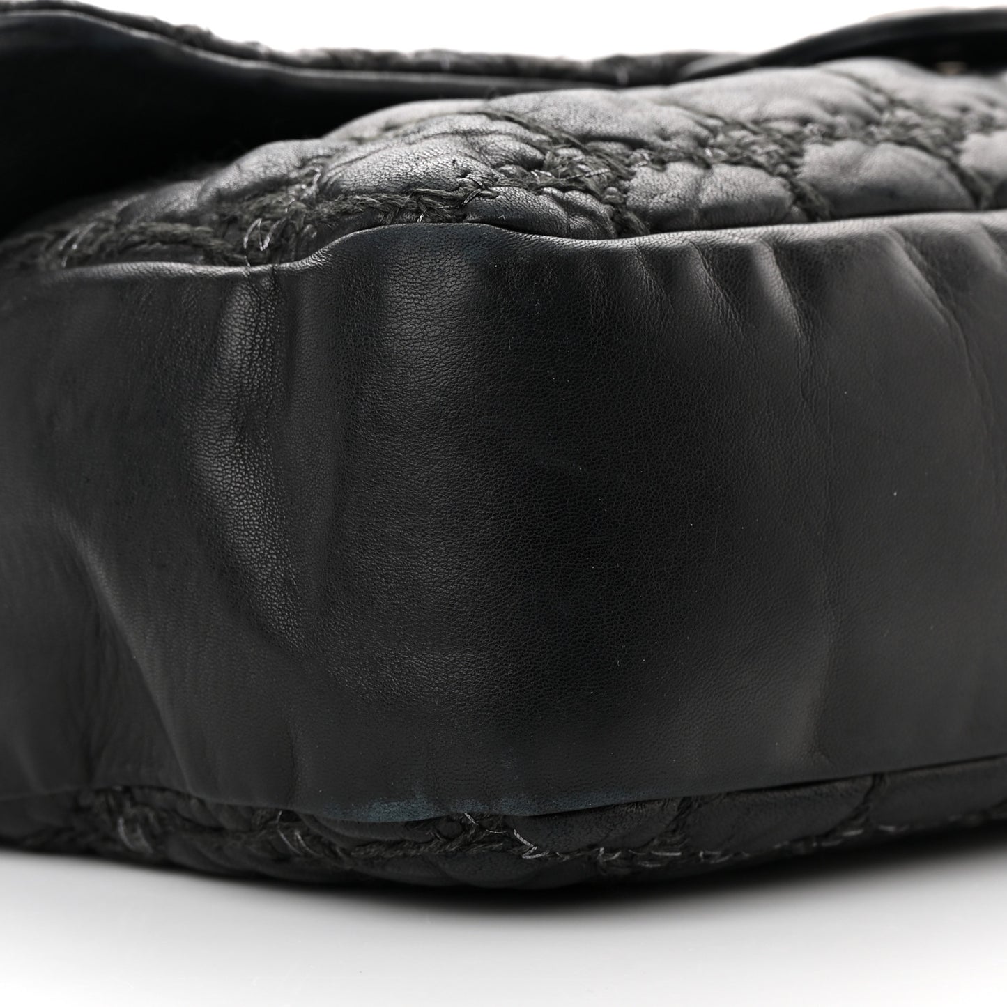 Lambskin Tweed Double Stitch Maxi Flap Black