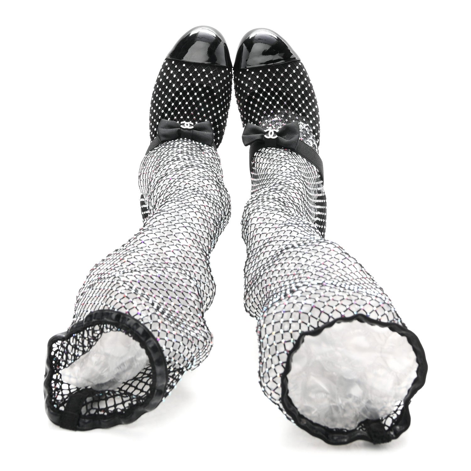 Chanel Mesh Crystal Patent CC Bow High Boots 40 Black 2 of 8