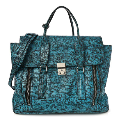 3.1 Phillip Lim Shark Embossed Textured Calfskin Large Pashli Satchel Turquoise Black 1 of 9