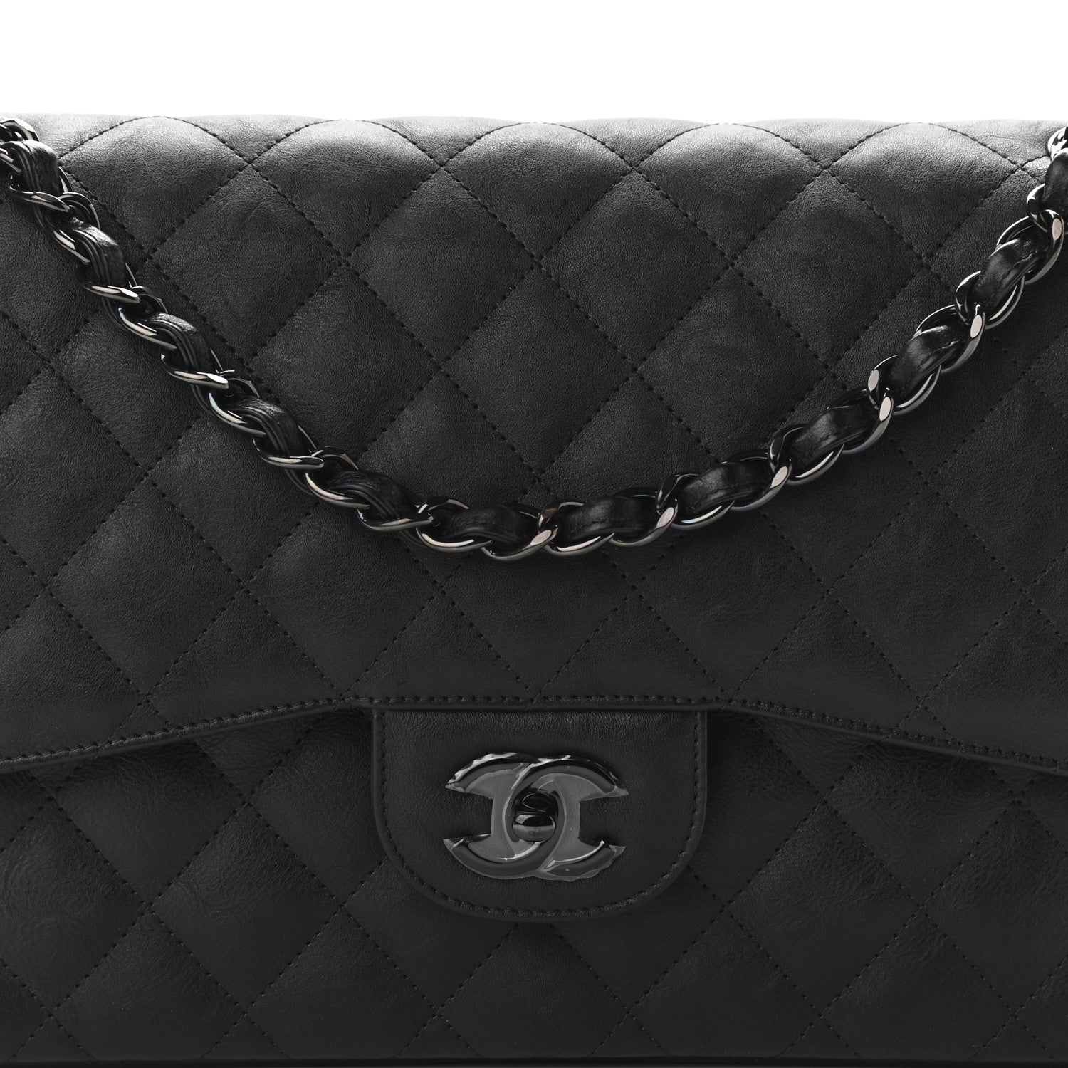 Chanel Crumpled Calfskin Quilted Jumbo Double Flap So Black 8 of 10
