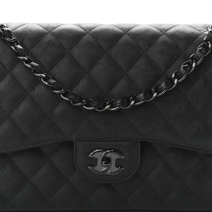 Chanel Crumpled Calfskin Quilted Jumbo Double Flap So Black 8 of 10