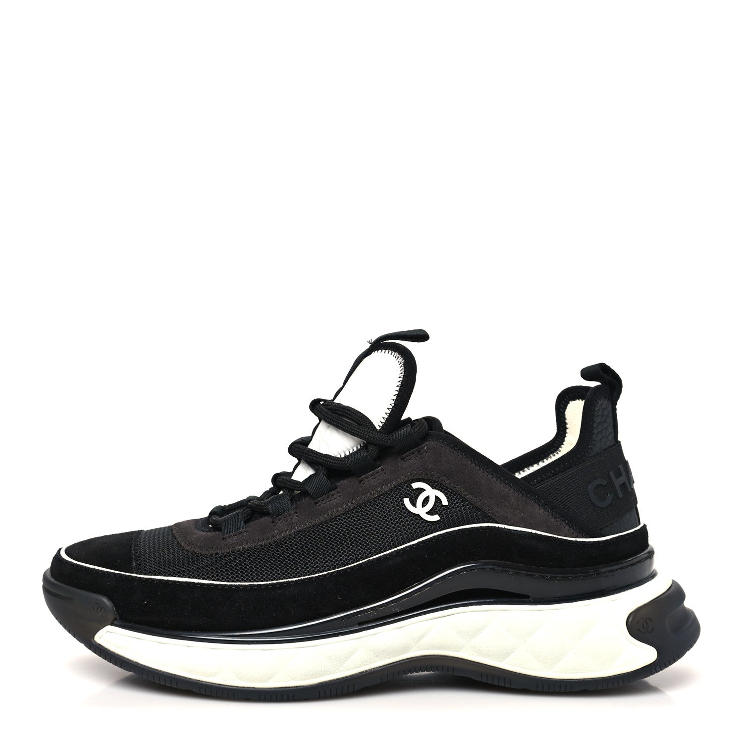 Chanel Fabric Suede CC Sneakers 40 Black Dark Grey 1 of 9