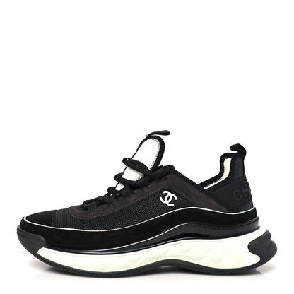 Chanel Fabric Suede CC Sneakers 40 Black Dark Grey 1 of 9