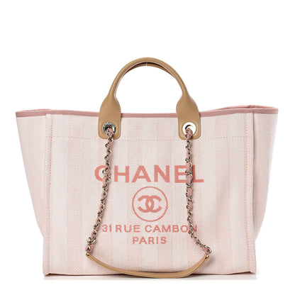 Chanel Straw Raffia Calfskin Striped Medium Deauville Tote Light Pink 1 of 11