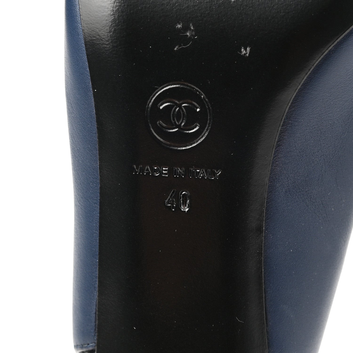 Chanel Crumpled Calfskin Cap Slingback Pumps 40 Navy Black 9 of 10