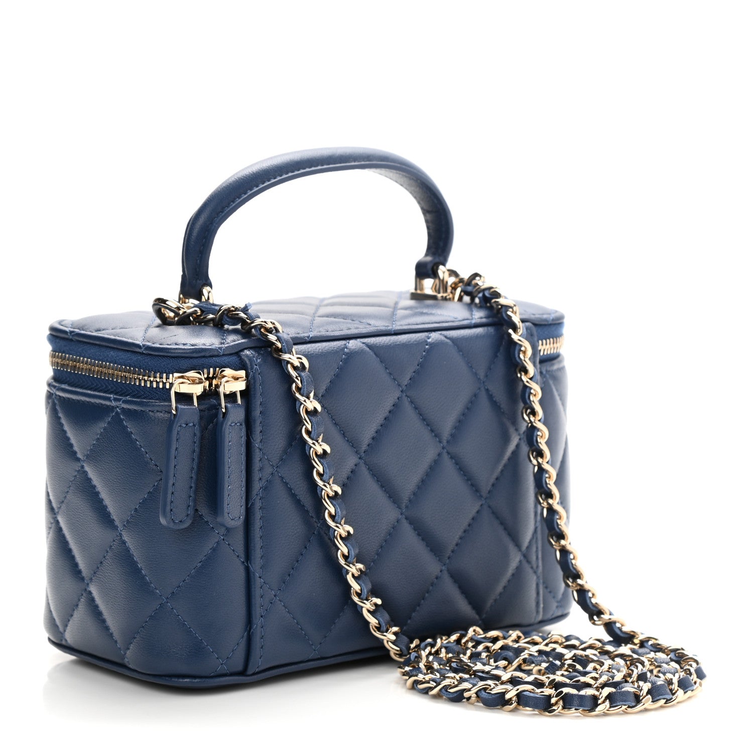 Chanel Lambskin Quilted Small Top Handle Vanity Case With Chain Dark Blue 3 of 11