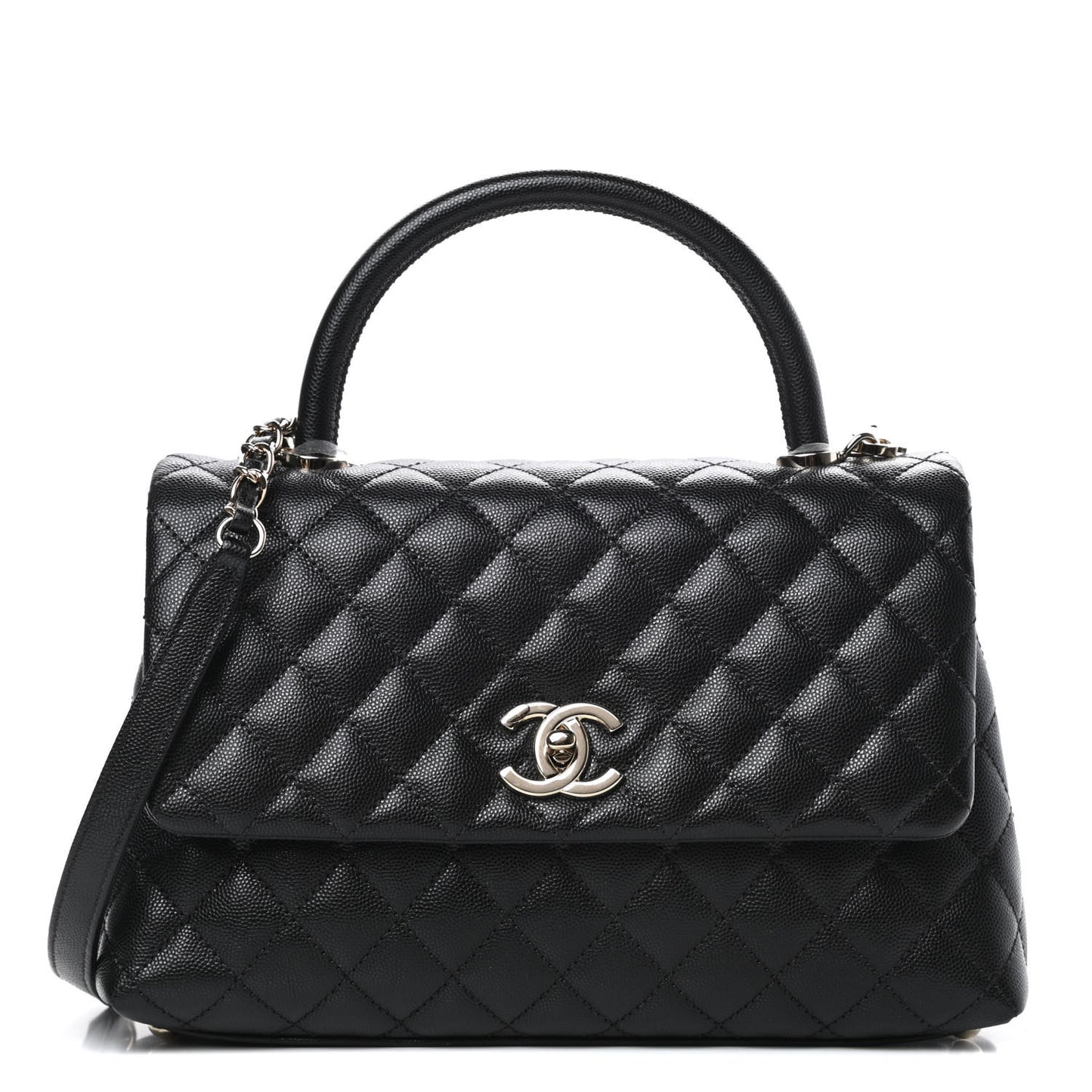 Caviar Quilted Small Coco Handle Flap Black