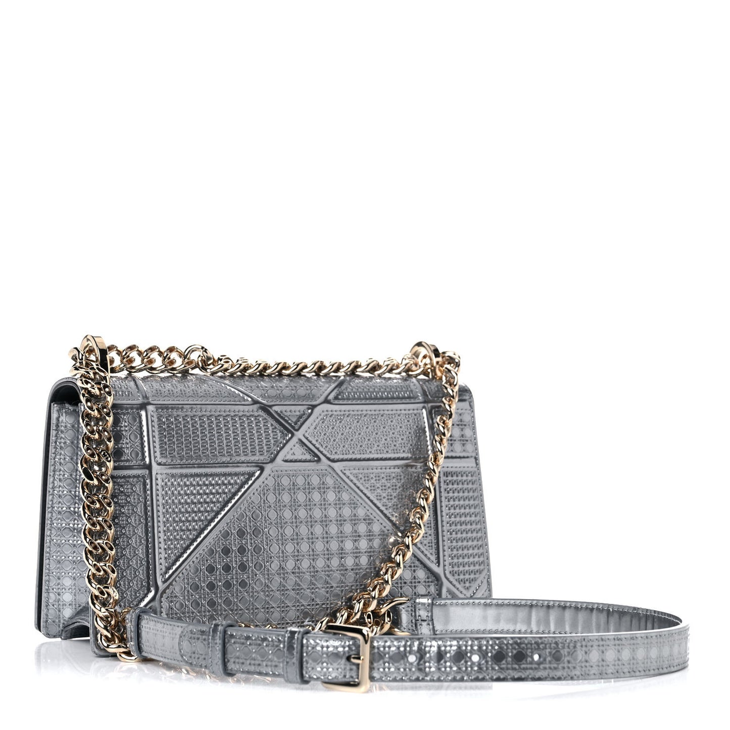 Metallic Patent Micro-Cannage Small Diorama Flap Bag Silver
