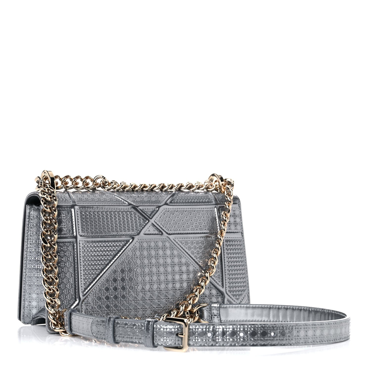 Christian Dior Metallic Patent Micro-Cannage Small Diorama Flap Bag Silver 3 of 12