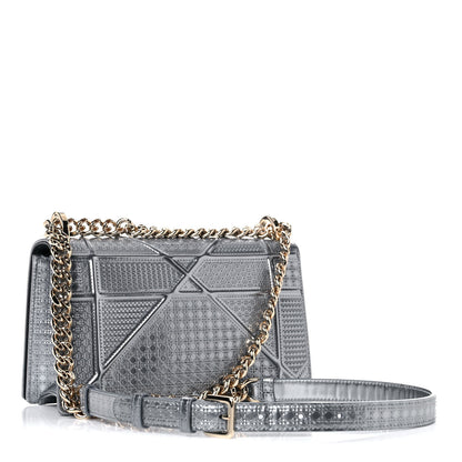 Christian Dior Metallic Patent Micro-Cannage Small Diorama Flap Bag Silver 3 of 12
