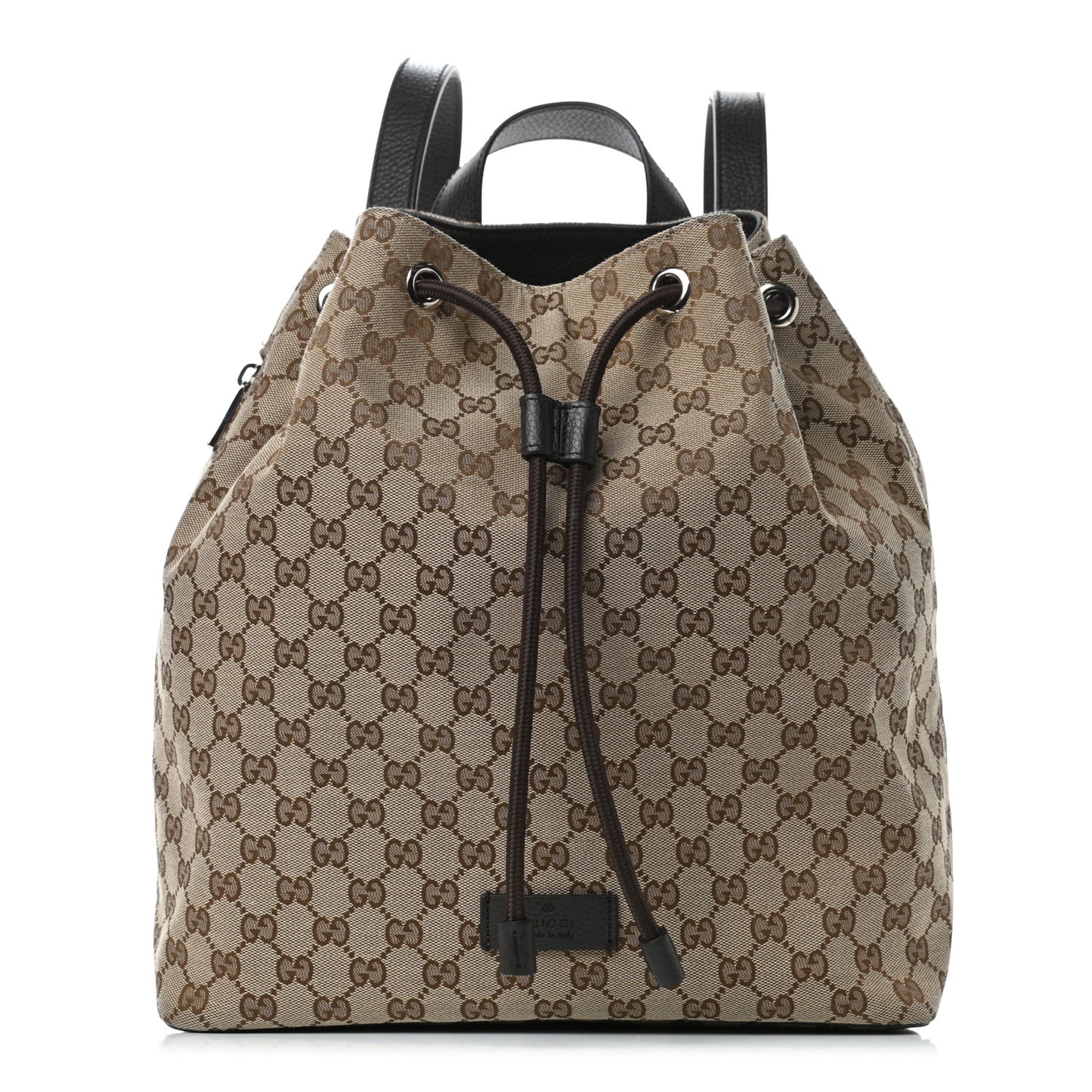 Monogram Dollar Calfskin O Drawstring Backpack Beige Ebony Testa di Moro Dark Chocolate