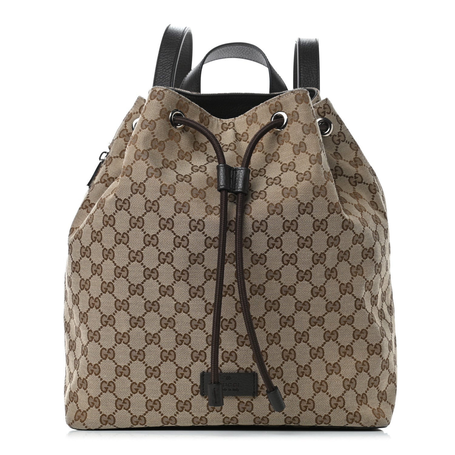 Gucci Monogram Dollar Calfskin O Drawstring Backpack Beige Ebony Testa di Moro Dark Chocolate 1 of 9