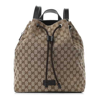 Gucci Monogram Dollar Calfskin O Drawstring Backpack Beige Ebony Testa di Moro Dark Chocolate 1 of 9