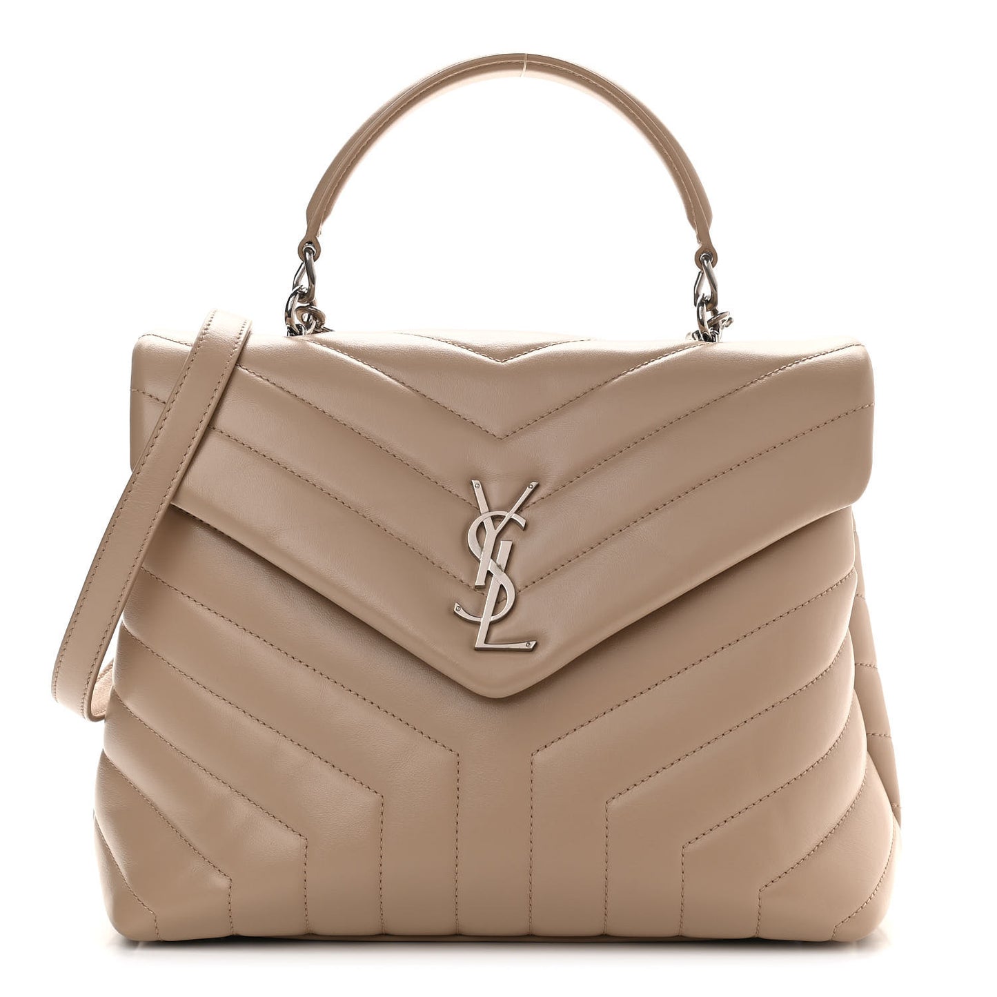 Calfskin Y Quilted Monogram Medium Loulou Satchel Dark Beige