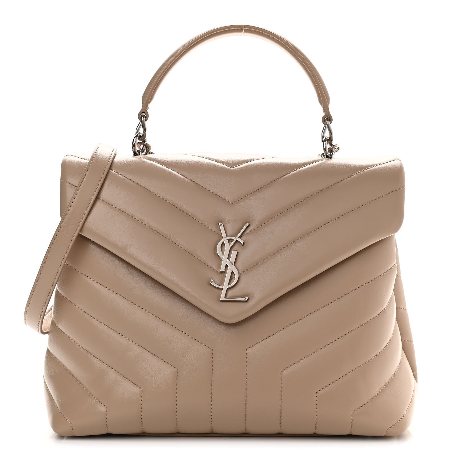 Saint Laurent Calfskin Y Quilted Monogram Medium Loulou Satchel Dark Beige 1 of 12