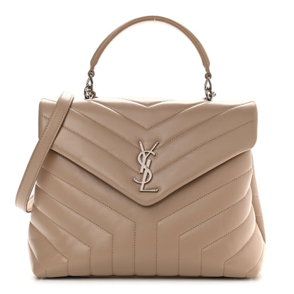 Saint Laurent Calfskin Y Quilted Monogram Medium Loulou Satchel Dark Beige 1 of 12