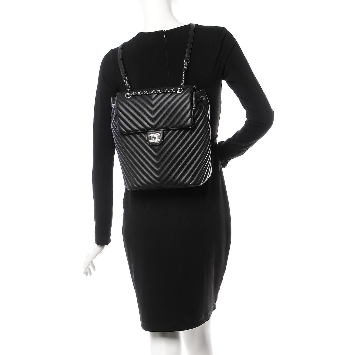 Calfskin Chevron Quilted Large Urban Spirit Backpack Black