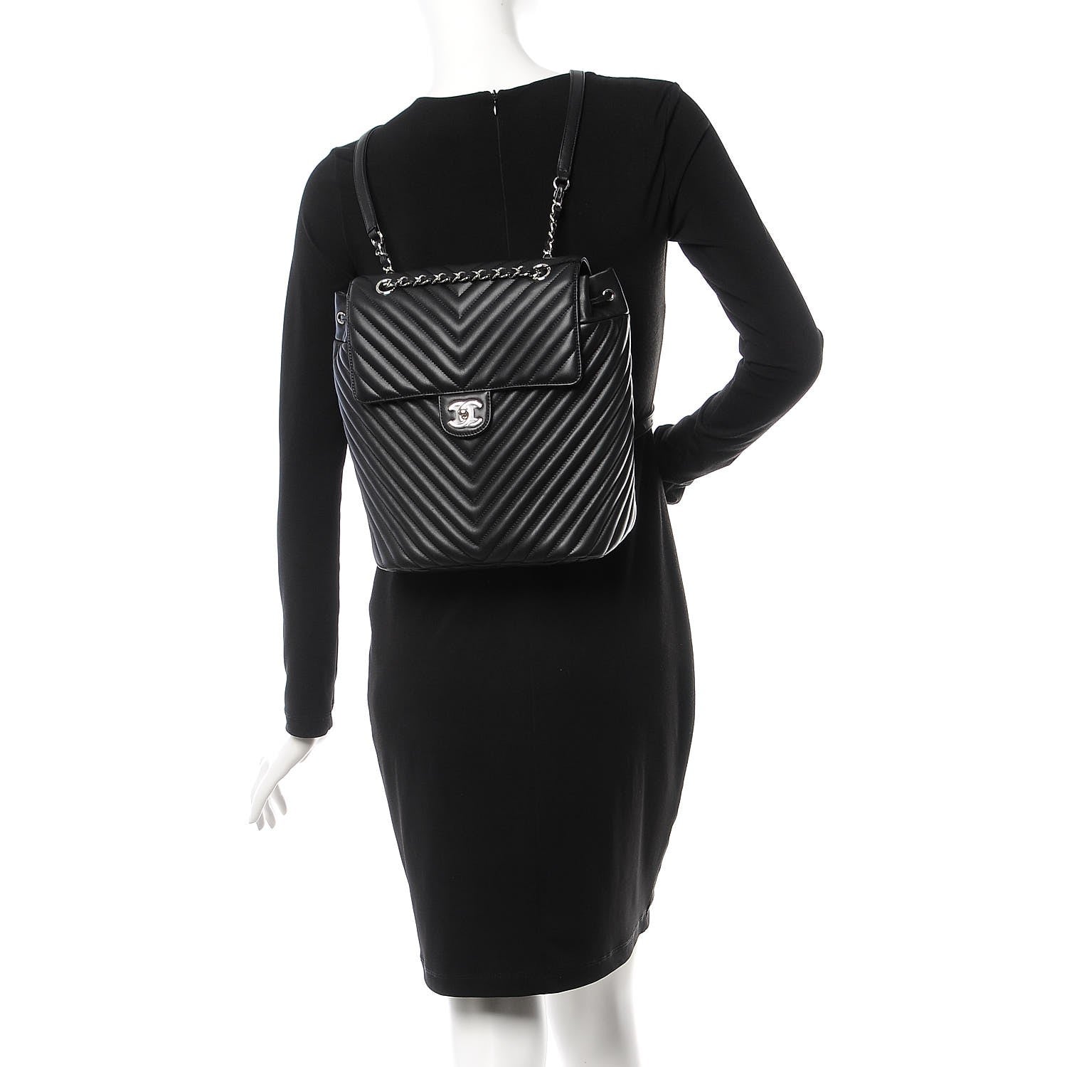 Chanel Calfskin Chevron Quilted Large Urban Spirit Backpack Black 2 of 7