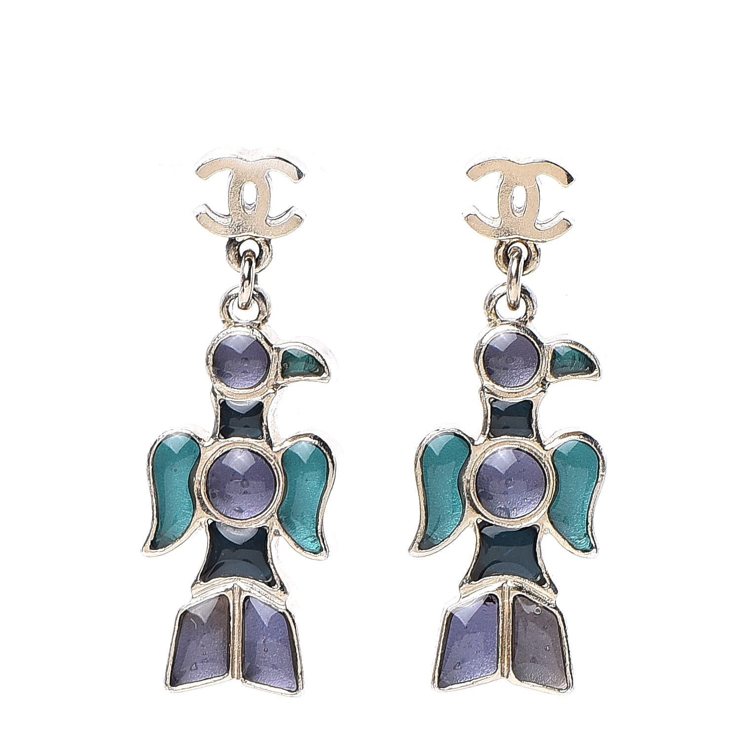 Chanel Gripoix Poured Glass Totem Bird CC Drop Earrings Multicolor 1 of 4