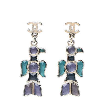 Chanel Gripoix Poured Glass Totem Bird CC Drop Earrings Multicolor 1 of 4