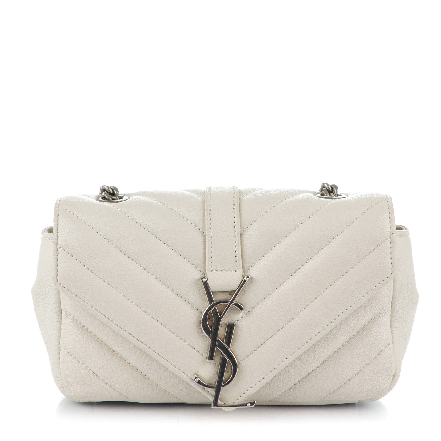 Saint Laurent Calfskin Matelasse Chevron Classic Monogram Baby Chain Bag Dove White 1 of 8