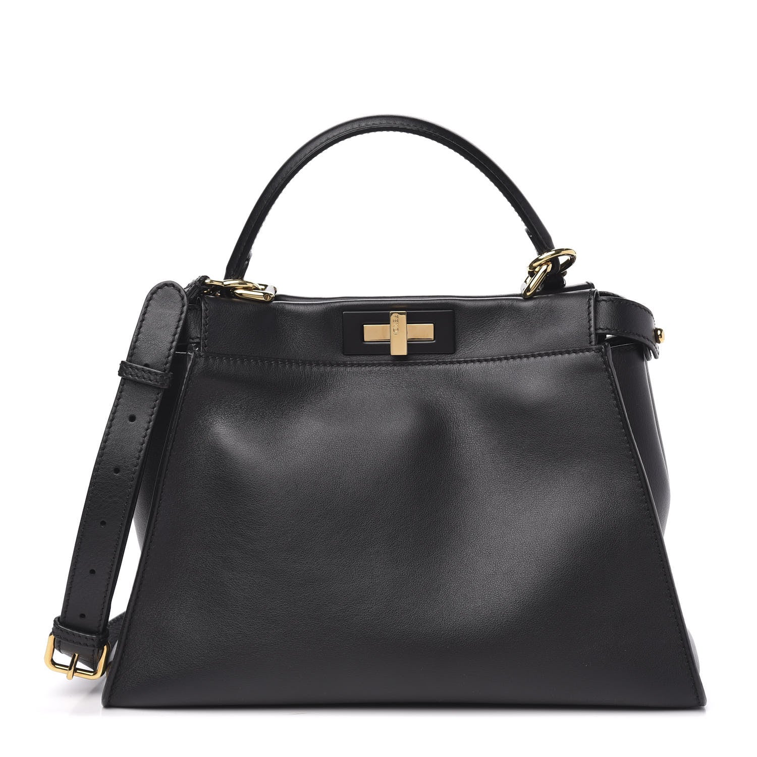 Fendi Vitello Seta Shiny Nappa Medium Peekaboo Iconic Satchel Black 1 of 10