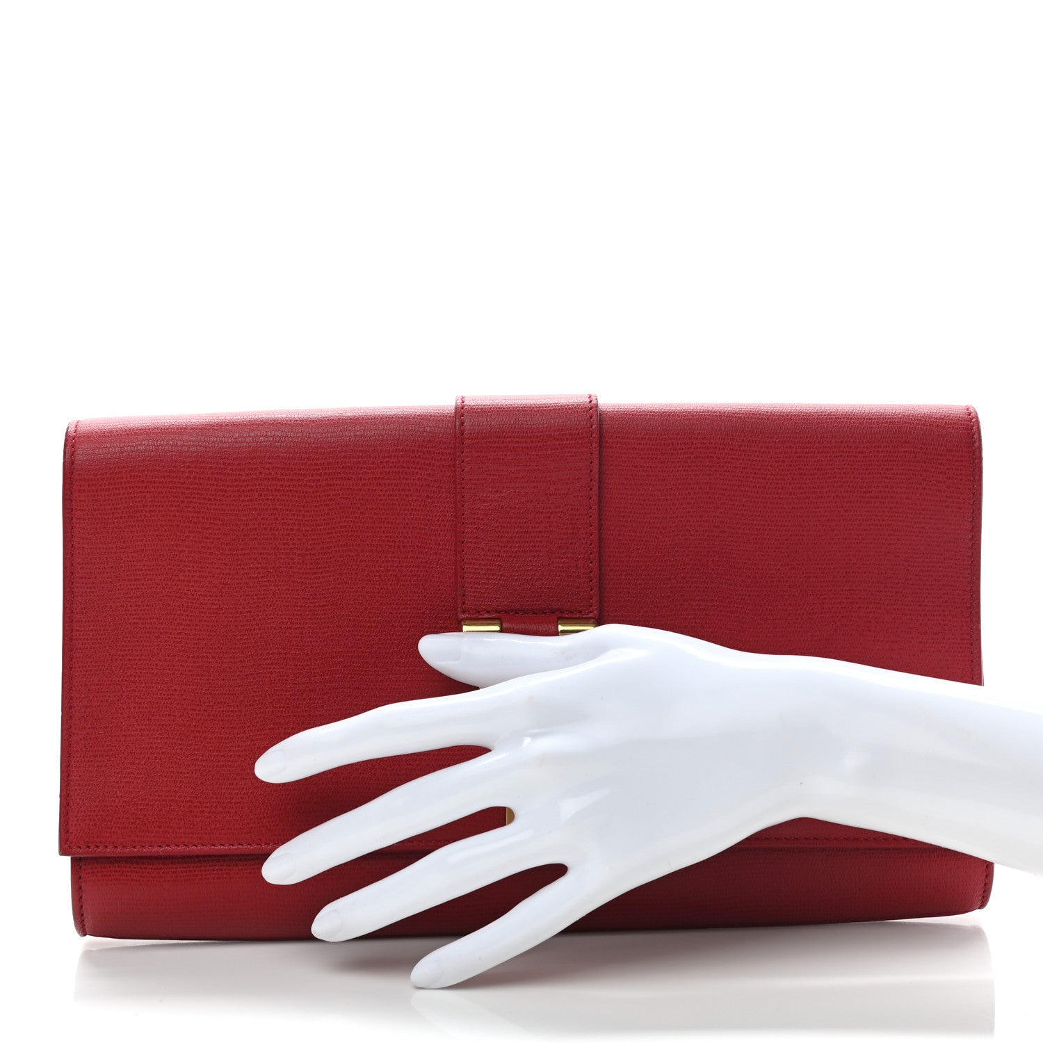 Saint Laurent Textured Calfskin Classic Y Ligne Clutch Red 3 of 13