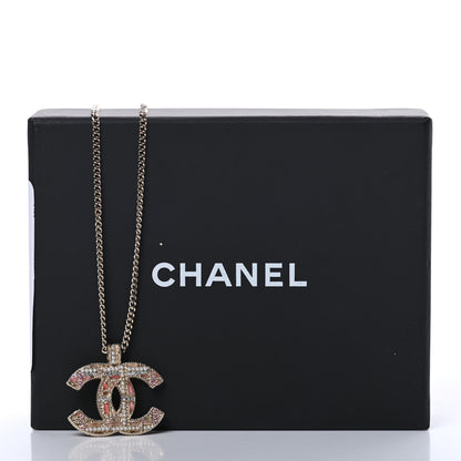 Chanel Resin Crystal Pearl Tweed Effect CC Necklace Gold Pink 5 of 5