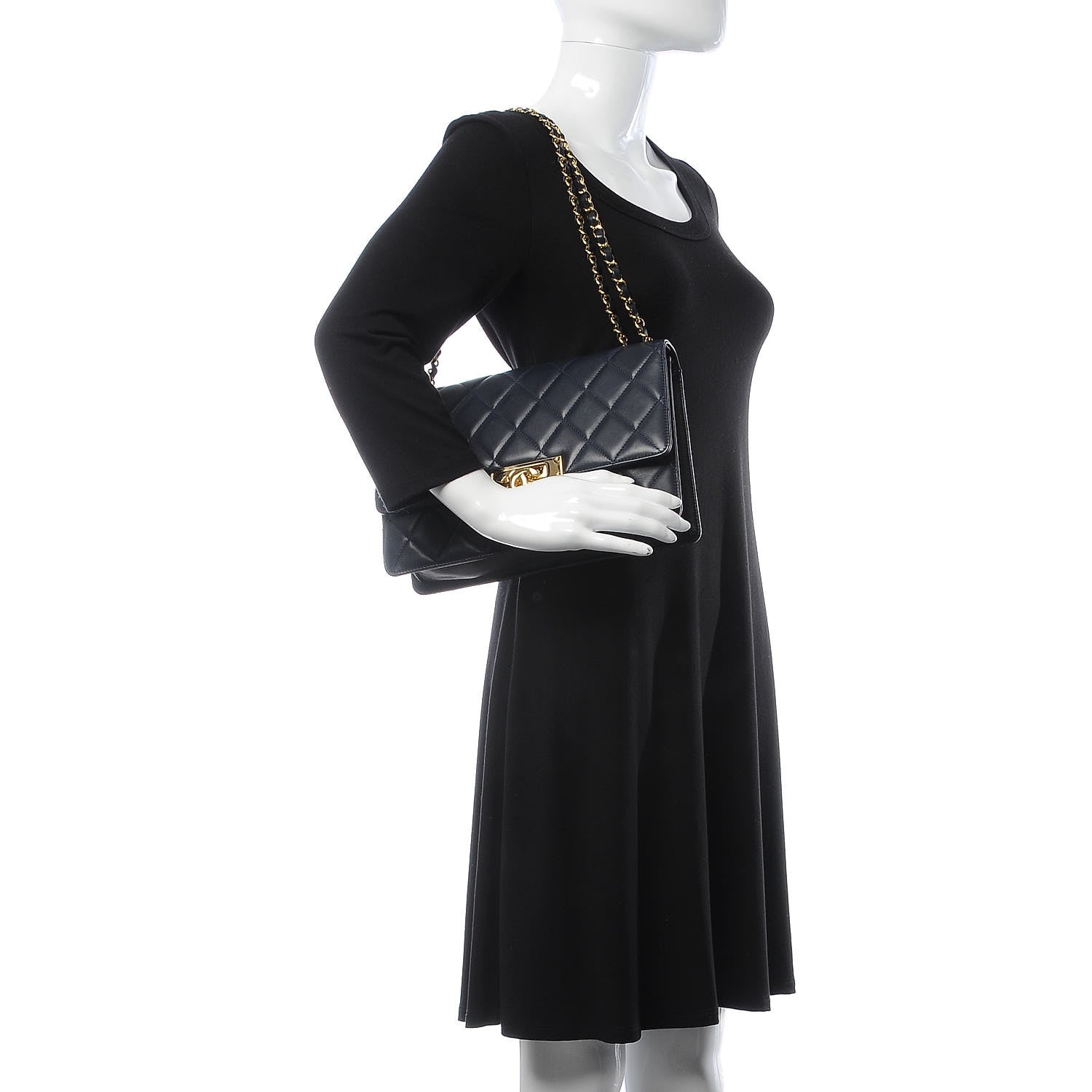 Chanel Lambskin Quilted Large Golden Class Flap Navy 2 of 12