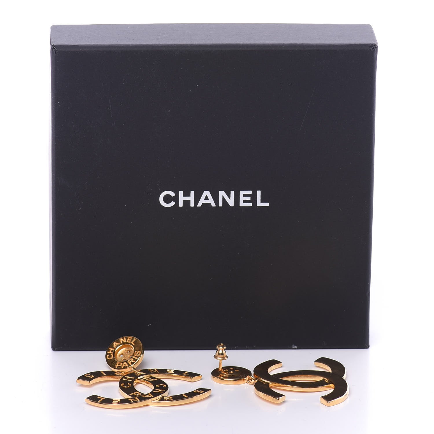 Chanel Metal Large Paris Button Earrings Gold 7 of 7