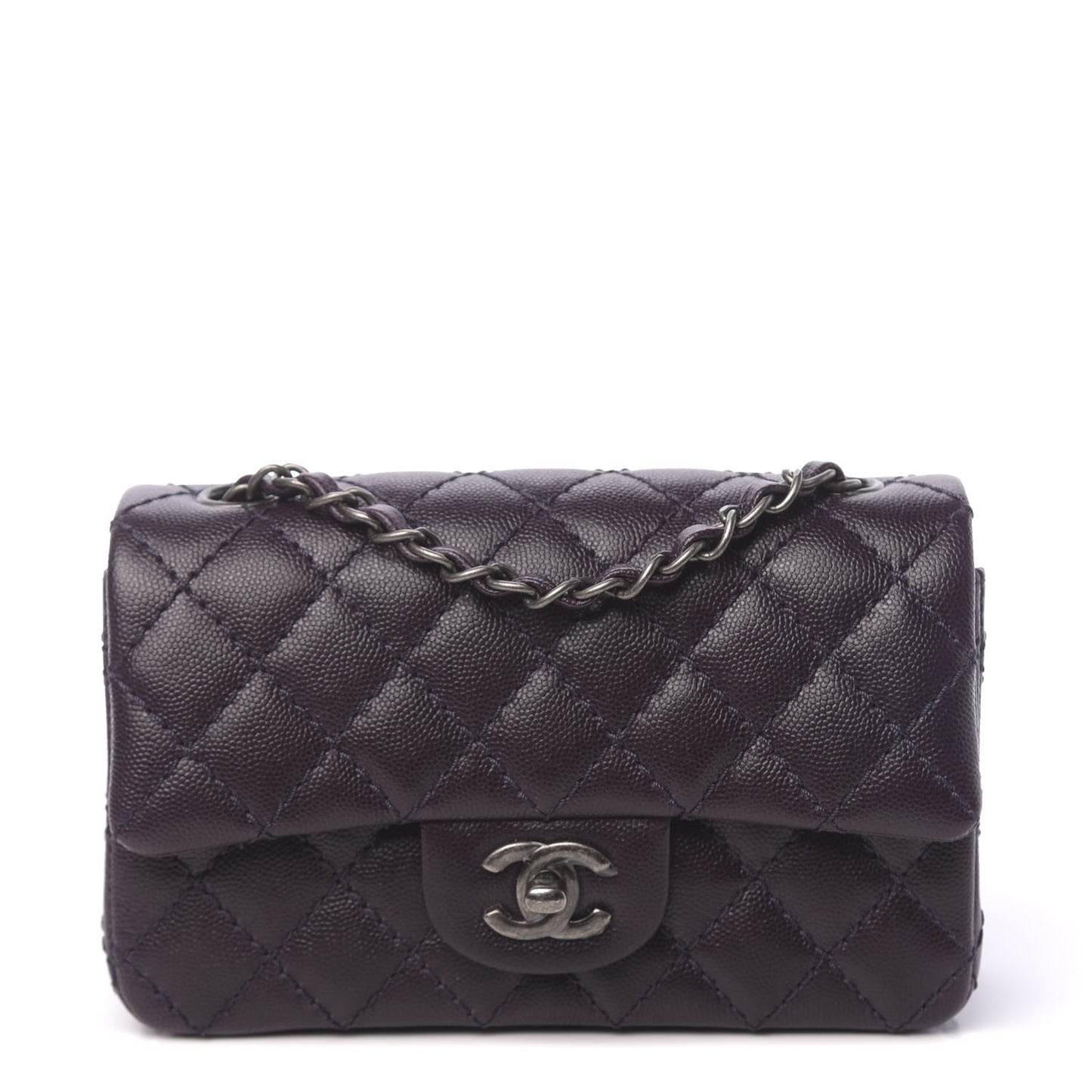 Washed Caviar Quilted Mini Rectangular Flap Dark Purple