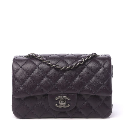 Chanel Washed Caviar Quilted Mini Rectangular Flap Dark Purple 1 of 11