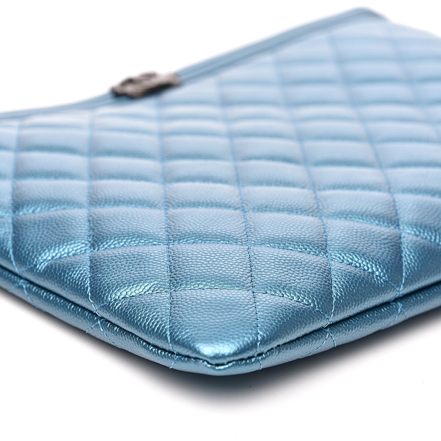 Metallic Caviar Quilted Medium Boy Cosmetic Case Turquoise