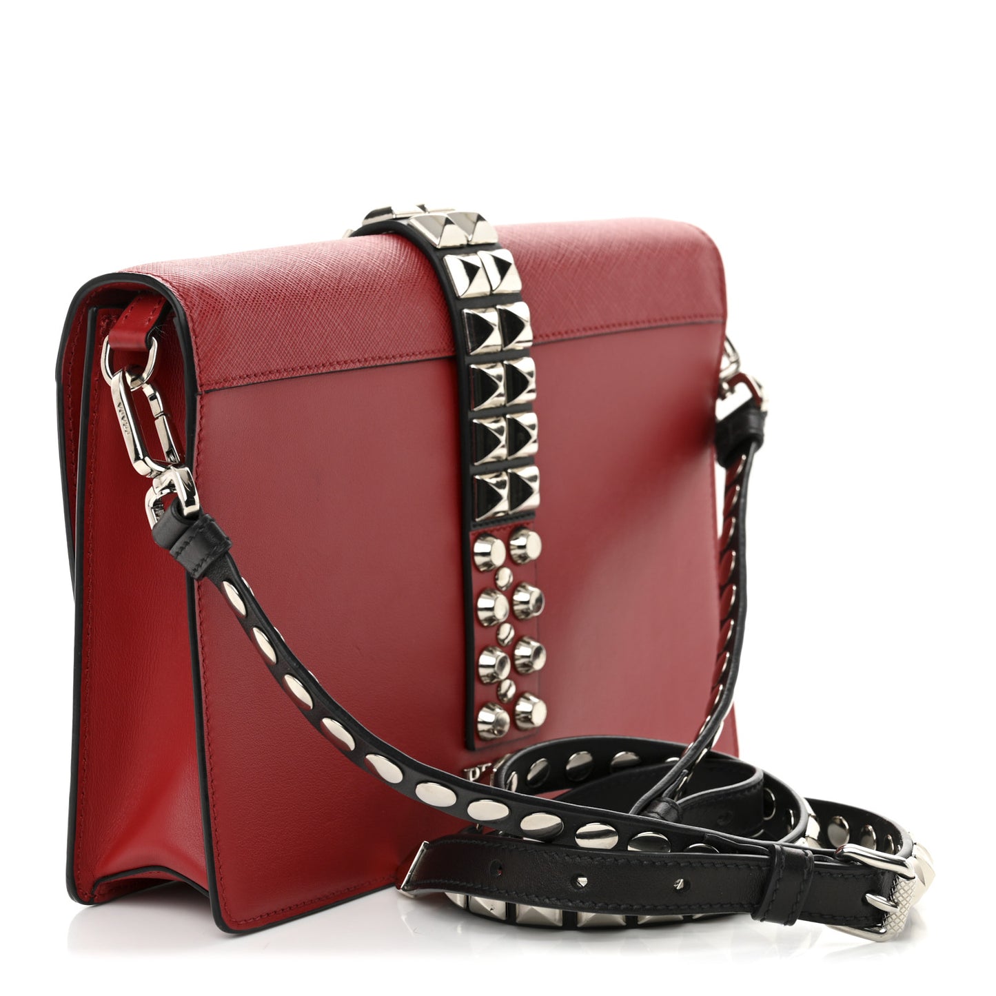 Saffiano City Calfskin Studded Small Elektra Shoulder Bag Fuoco Black