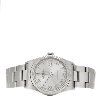 Rolex Stainless Steel 18K White Gold 36mm Oyster Perpetual Datejust Watch Silver Roman 16234 2 of 4