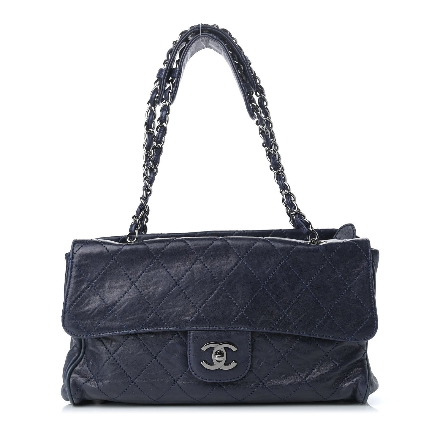 Lambskin Quilted Ritz Flap Bag Navy