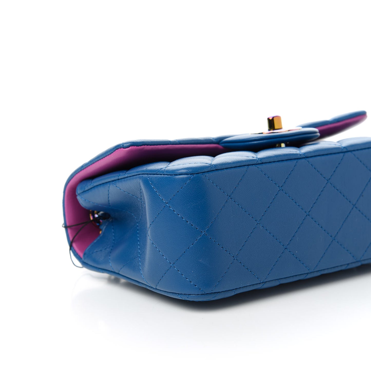 Lambskin Quilted Mini Rectangular Flap Blue Purple