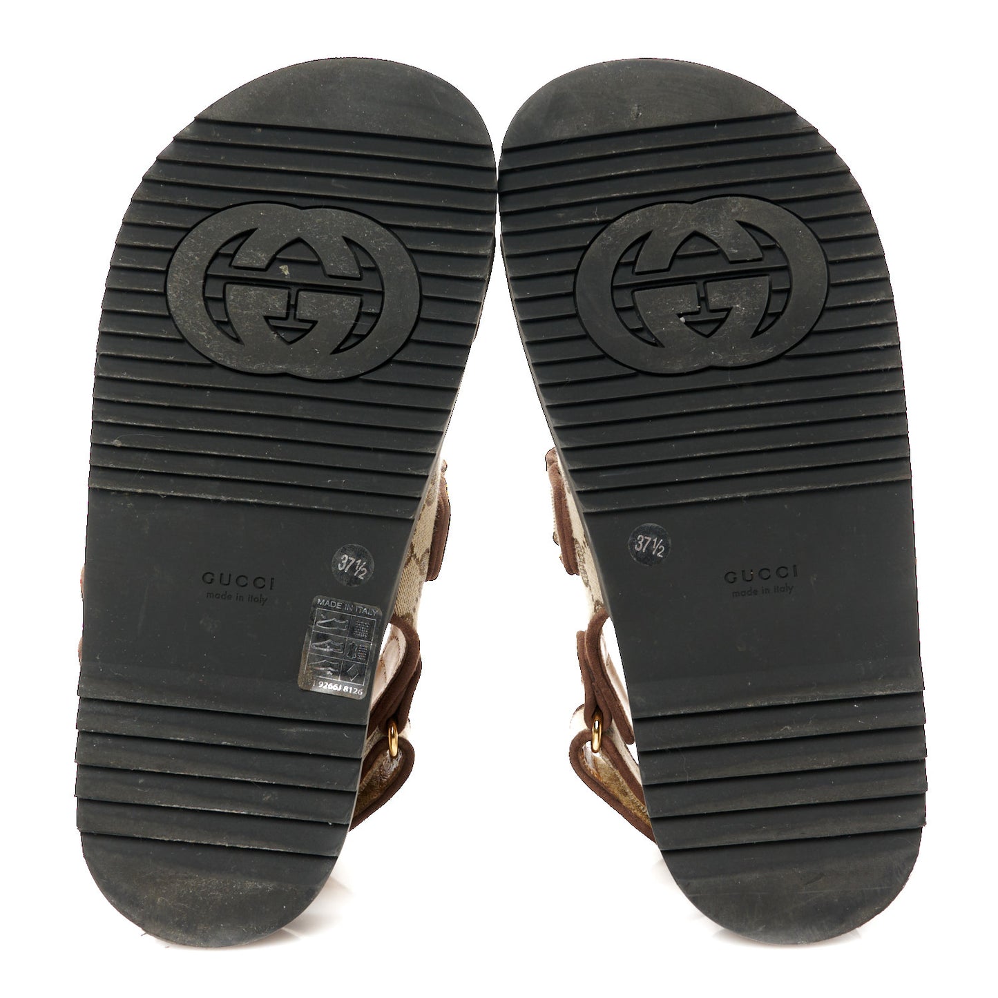 Monogram Kid Scamosciato Double G Womens Dad Sandals 37.5 Beige Ebony New Acero