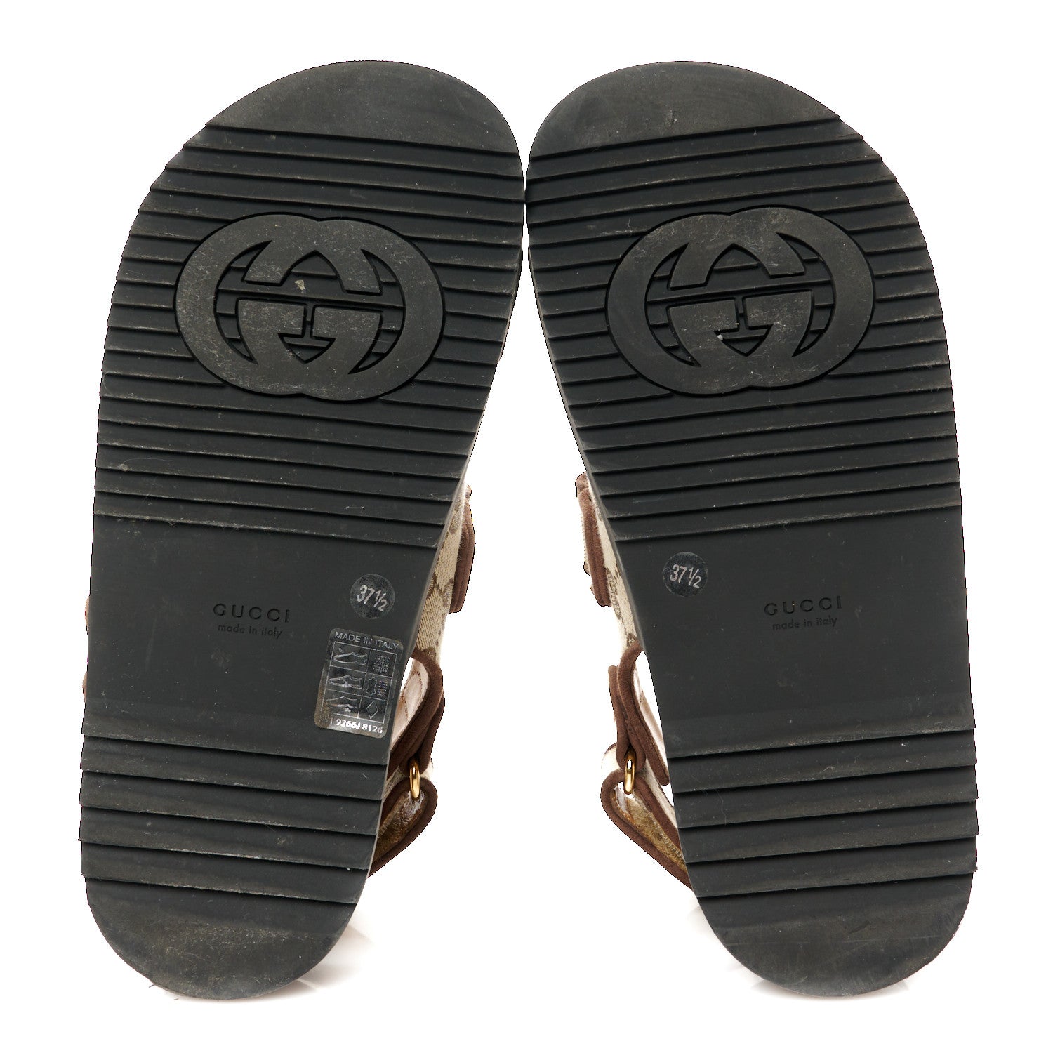 Gucci Monogram Kid Scamosciato Double G Womens Dad Sandals 37.5 Beige Ebony New Acero 6 of 11