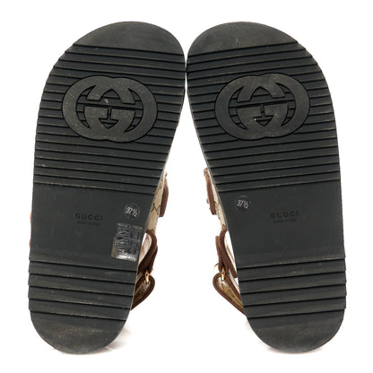 Gucci Monogram Kid Scamosciato Double G Womens Dad Sandals 37.5 Beige Ebony New Acero 6 of 11