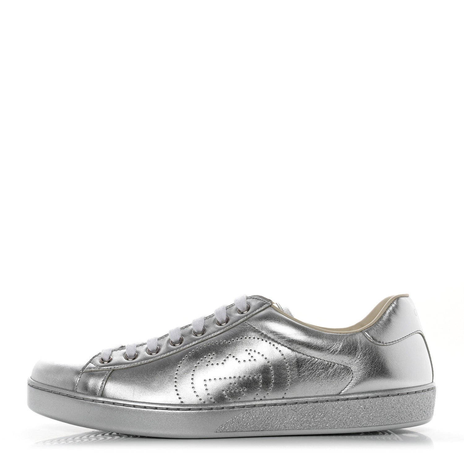 Gucci Metallic Nappa Interlocking G Perforated Mens Ace Sneakers 9 Silver 1 of 9